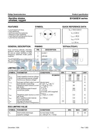 BYQ60EW-150 datasheet - Rectifier diodes ultrafast, rugged