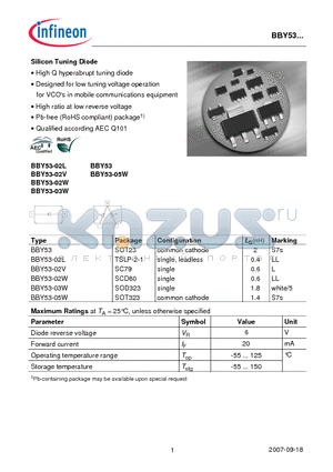 BBY53-02V datasheet - Silicon Tuning Diode