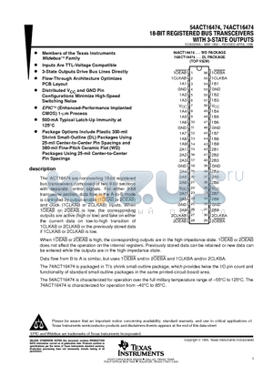 54ACT16474 datasheet - 18-BIT REGISTERED BUS TRANSCEIVERS WITH 3-STATE OUTPUTS
