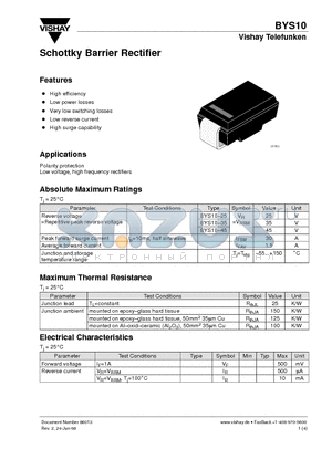 BYS10-25 datasheet - Schottky Barrier Rectifier