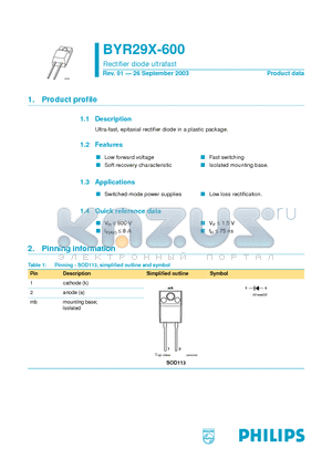 BYR29X-600 datasheet - Rectifier diode ultrafast