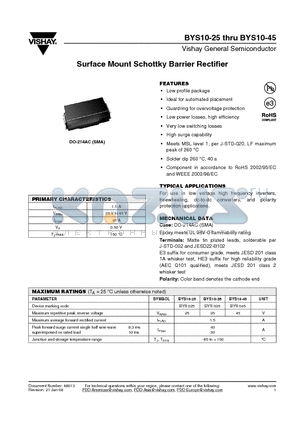 BYS10-25 datasheet - Surface Mount Schottky Barrier Rectifier