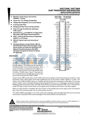 54ACT16648 datasheet - 16-BIT TRABSCEIVERS AND REGISTERS WITH 3-STATE OUTPUTS