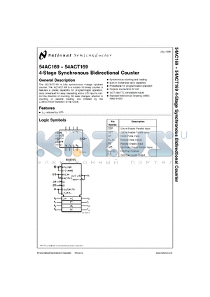 54ACT169D datasheet - 4-Stage Synchronous Bidirectional Counter