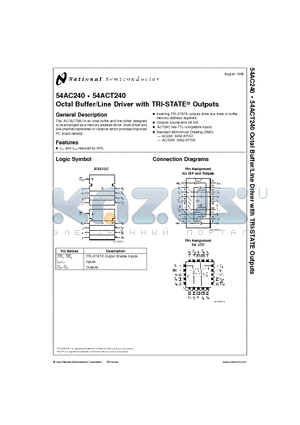 54ACT240D datasheet - Octal Buffer/Line Driver with TRI-STATE Outputs