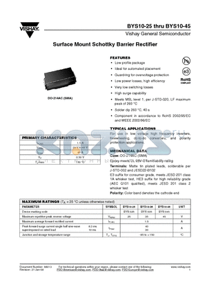 BYS10-45-E3/TR datasheet - Surface Mount Schottky Barrier Rectifier