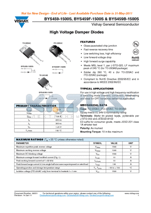 BYS459-1500S_11 datasheet - High Voltage Damper Diodes