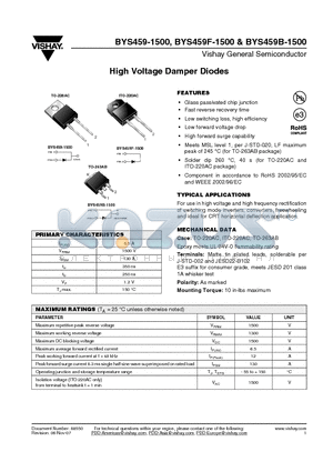 BYS459-1500_07 datasheet - High Voltage Damper Diodes