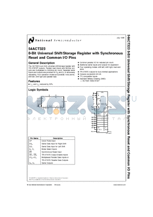 54ACT323D datasheet - 8-Bit Universal Shift/Storage Register with Synchronous Reset and Common I/O Pins