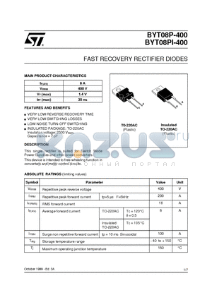 BYT08 datasheet - FAST RECOVERY RECTIFIER DIODES