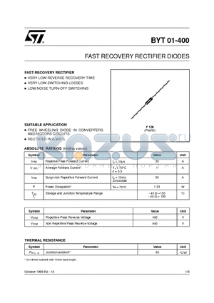 BYT01-400 datasheet - FAST RECOVERY RECTIFIER DIODES
