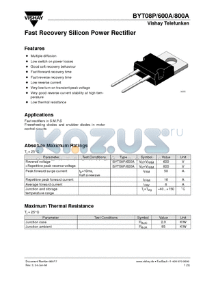 BYT08P800A datasheet - Fast Recovery Silicon Power Rectifier