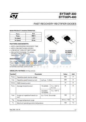 BYT08P-400_02 datasheet - FAST RECOVERY RECTIFIER DIODES