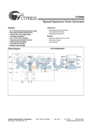 CY25562SCT datasheet - Spread Spectrum Clock Generator