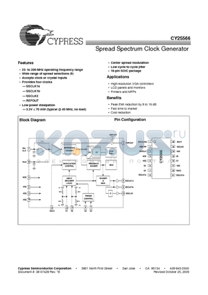 CY25566 datasheet - Spread Spectrum Clock Generator