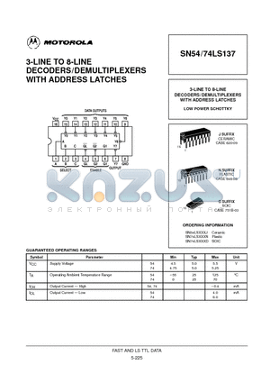 74LS137 datasheet - 3-LINE TO 8-LINE DECODERS/DEMULTIPLEXERS WITH ADDRESS LATCHES