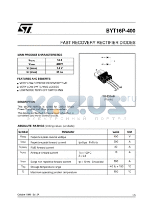 BYT16 datasheet - FAST RECOVERY RECTIFIER DIODES