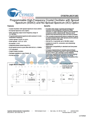 CY25701JXC-ZZZT datasheet - Programmable High-Frequency Crystal Oscillator with Spread Spectrum (SSXO) and No-Spread Spectrum (XO) Option