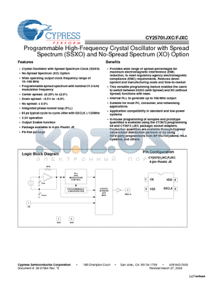 CY25701FJXC datasheet - Programmable High-Frequency Crystal Oscillator with Spread Spectrum (SSXO) and No-Spread Spectrum (XO) Option