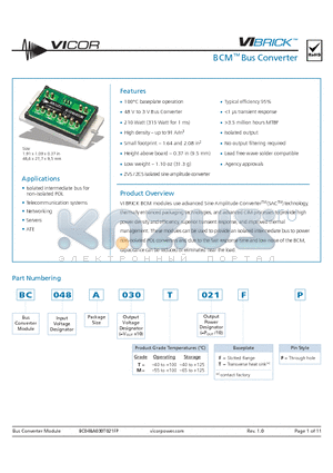 BC048A030M021TP datasheet - BCM Bus Converter