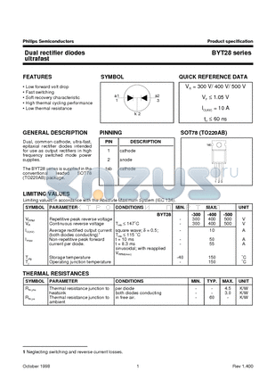 BYT28-400 datasheet - Dual rectifier diodes ultrafast