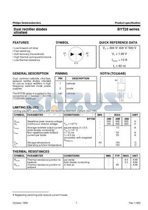 BYT28 datasheet - Dual rectifier diodes ultrafast