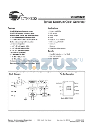 CY25811SI datasheet - Spread Spectrum Clock Generator