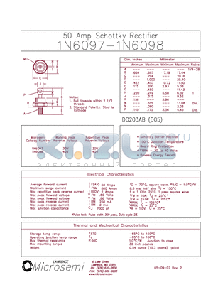 1N6097 datasheet - 50 Amp Schottk Rectifier