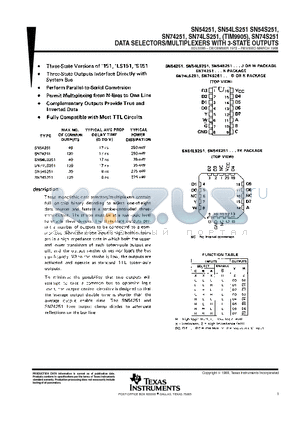 74LS251 datasheet - DATA SELECTORS/MULTIPLEXERS WITH 3-STATE OUTPUTS