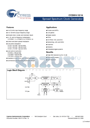 CY25811ZXCT datasheet - Spread Spectrum Clock Generator