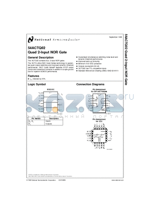 54ACTQ02D datasheet - Quad 2-Input NOR Gate