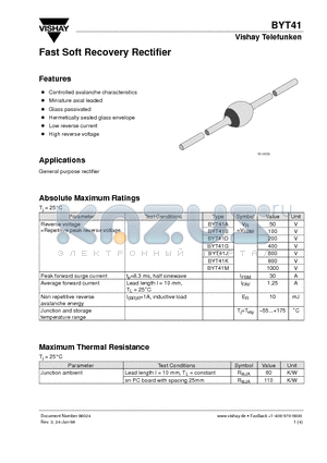 BYT41 datasheet - Fast Soft Recovery Rectifier