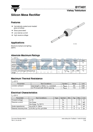 BYT40Y datasheet - Silicon Mesa Rectifier