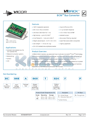 BC048A060M024FP datasheet - BCM Bus Converter