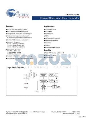 CY25811ZXC datasheet - Spread Spectrum Clock Generator