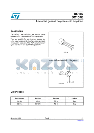 BC107A datasheet - Low noise general purpose audio amplifiers