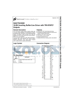 54ACTQ16240 datasheet - 16-Bit Inverting Buffer/Line Driver with TRI-STATE Outputs