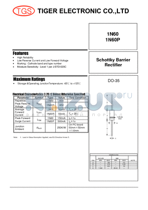 1N60P datasheet - Schottky Barrier Rectifier