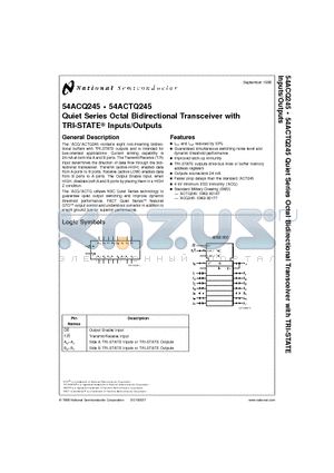 54ACTQ245D datasheet - Quiet Series Octal Bidirectional Transceiver with TRI-STATE Inputs/Outputs