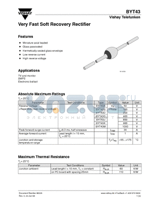 BYT43 datasheet - Very Fast Soft Recovery Rectifier