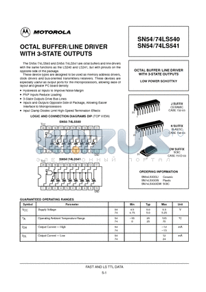 74LS540 datasheet - OCTAL BUFFER/LINE DRIVER WITH 3-STATE OUTPUTS