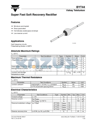 BYT44A datasheet - Super Fast Soft Recovery Rectifier