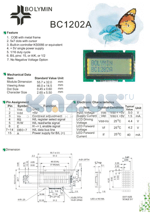 BC1202A datasheet - COB with metal frame 5x7 dots with cursor