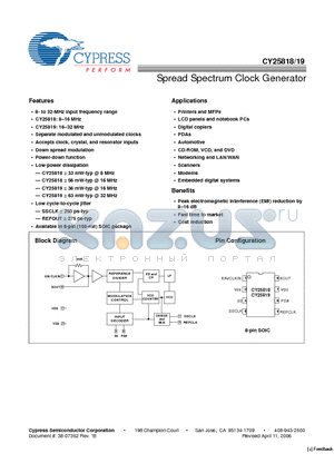 CY25818SC datasheet - Spread Spectrum Clock Generator