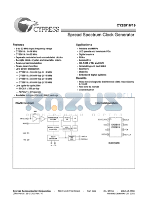 CY25819 datasheet - SPREAD SPECTRUM CLOCK GENERATOR