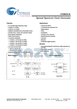 CY25819SC datasheet - Spread Spectrum Clock Generator
