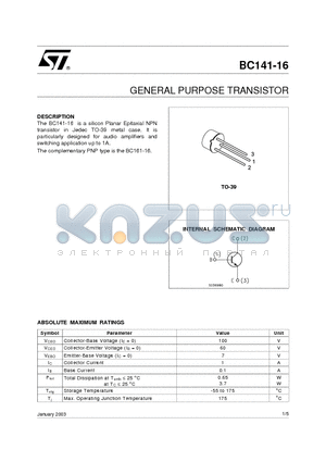 BC141-16 datasheet - GENERAL PURPOSE TRANSISTOR