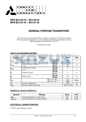 BC141/16 datasheet - GENERAL PURPOSE TRANSISTORS
