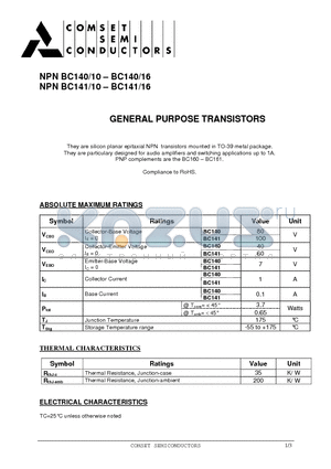 BC140 datasheet - GENERAL PURPOSE TRANSISTORS