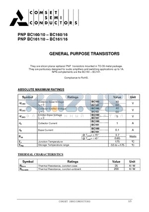 BC160/10 datasheet - GENERAL PURPOSE TRANSISTORS